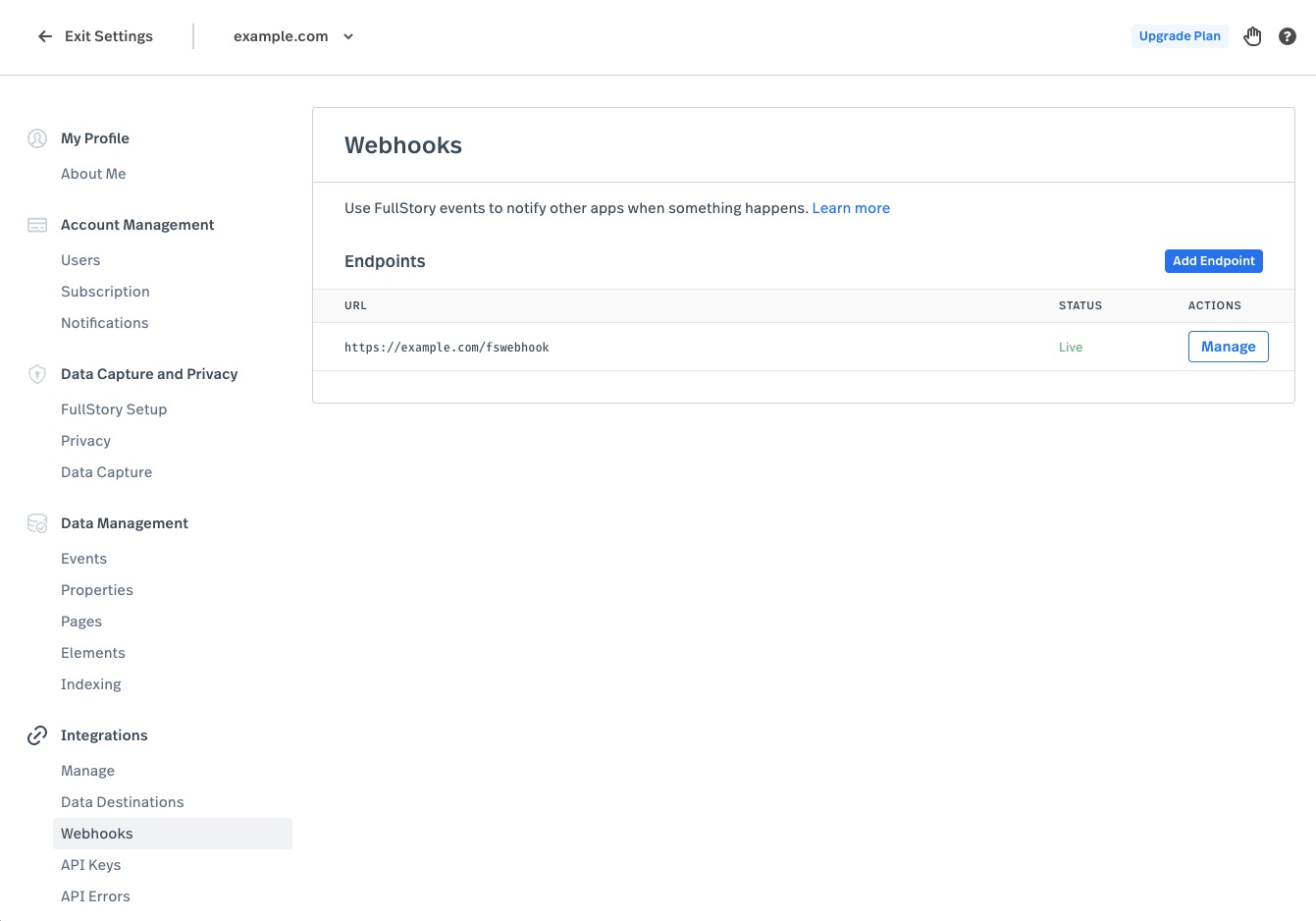 Navigate to Webhooks Settings